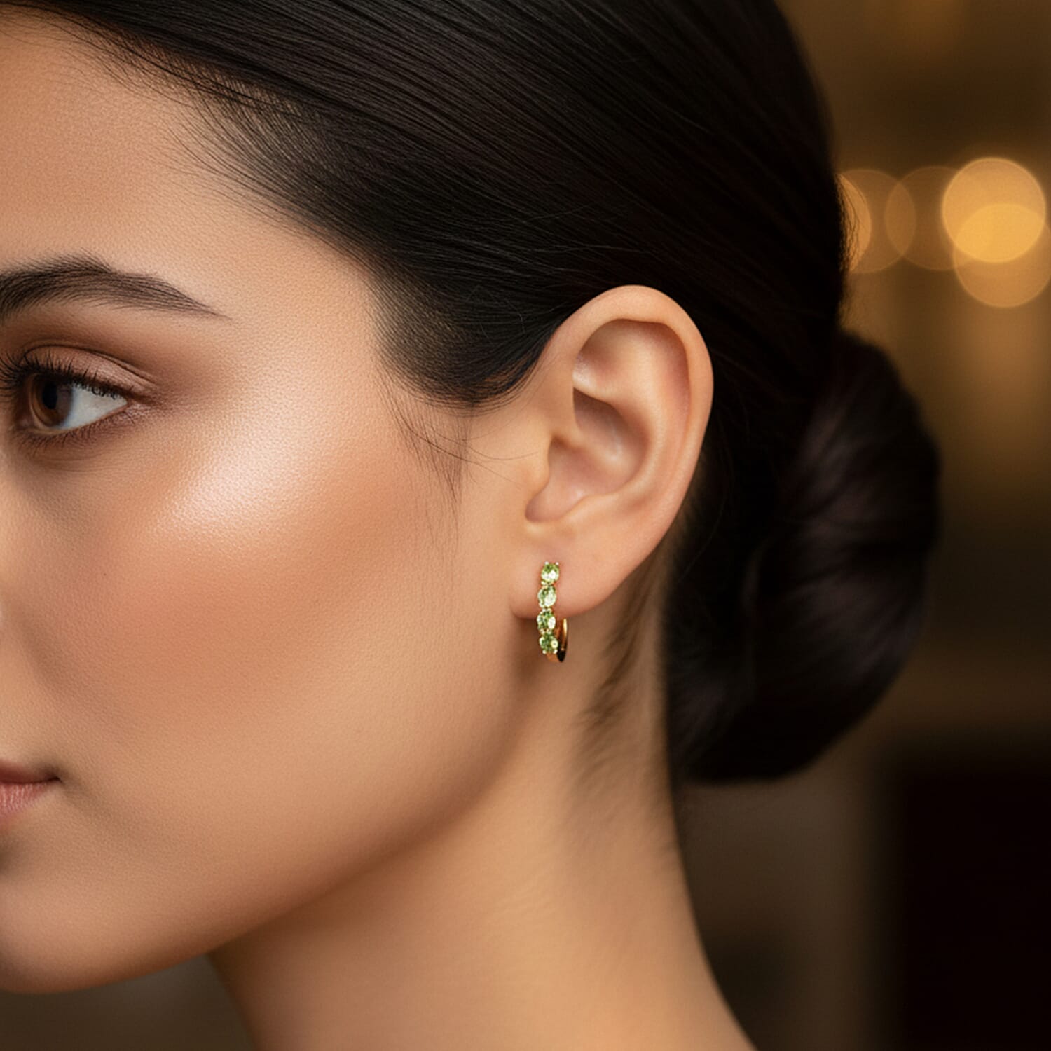 Hebei Peridot Hoop Earrings with Clasp in 18K Vermeil Yellow Gold Plated Sterling Silver 1.60 Ct.